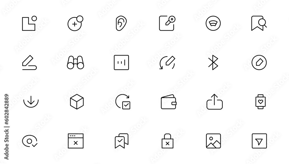 Pixel Perfect. Basic User Interface Essential Set. Line Outline Icons. For App, Web, Print. Editable Stroke. Pixel Stroke Wide with Round Cap and Round Corner Pixel Perfect. Basic User Interface Essential Set. Line Outline Icons. For App, Web, Print. Editable Stroke. Pixel Stroke Wide with Round Cap and Round Corner