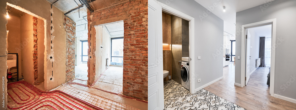 Comparison of old apartment before restoration and new renovated flat with modern interior ... - Transitioning Old Apartments