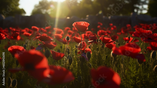 Remembrance day poppy. Red poppies. Generative Ai.