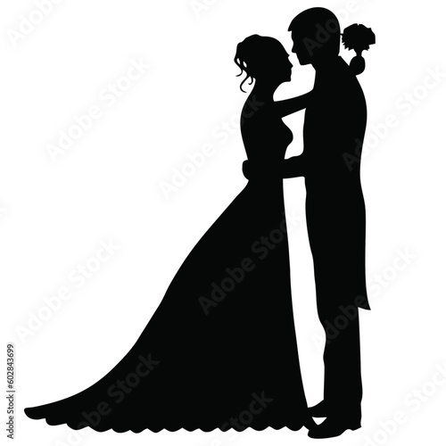 silhouette of bride and groom