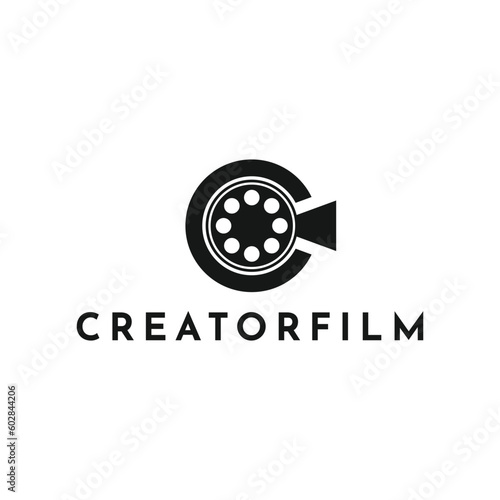 letter c creator film reel logo design idea