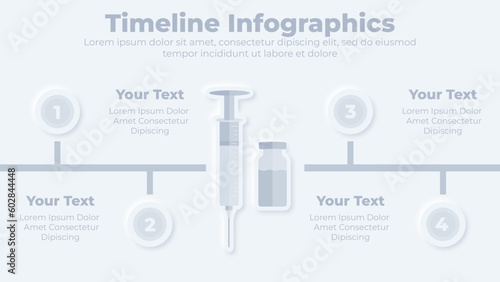 Vaccine or injection medical infographic neumorphic presentation template
