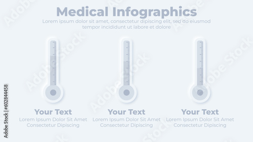 Neumorphic medical health care and thermometer infographic presentation template