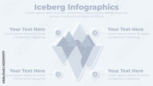 Neumorphic ice berg and mountain infographic presentation template