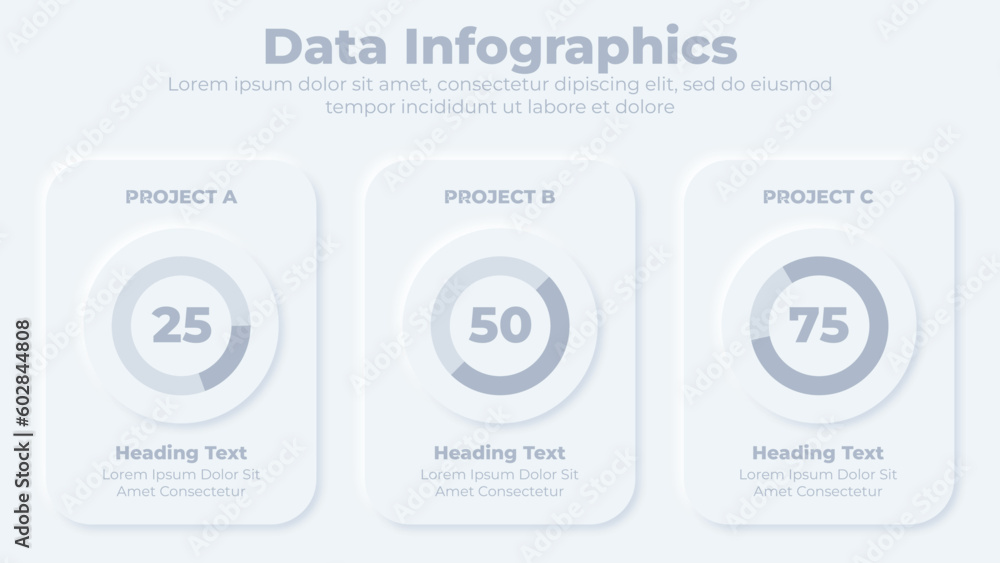 Neumorphic business graphical chart elements infographic presentation template