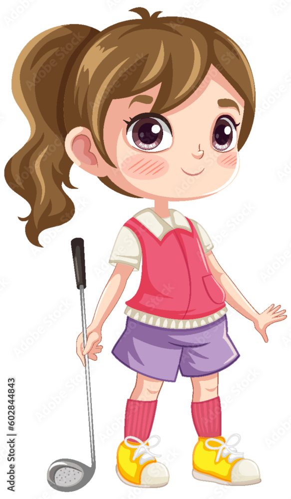 Isolated professional golfer cartoon character holding golf club Isolated professional golfer cartoon character holding golf club