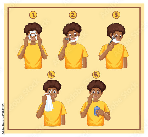 Set of Afro teen with daily routine