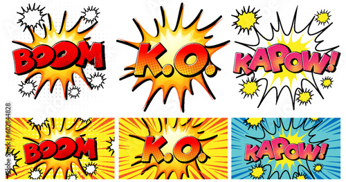 Set of retro comic speech bubble and effect in pop art style photo