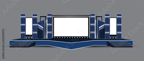 Event Stage design for business conferences, corporate projects presentations, shareholders event or meeting with slides on projection screens.