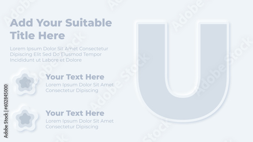 Neumorphic alphabet letter u and steps infographic presentation template