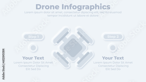 Neumorphic business delivery with drone service infographic presentation template