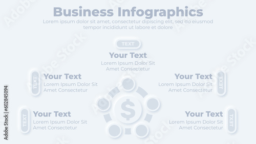 Neumorphic business and finance with usd sign infographic presentation template