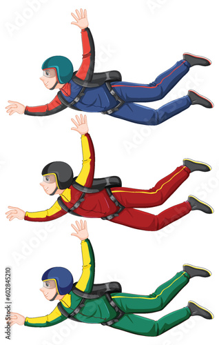 Set of skydiver cartoon freefall