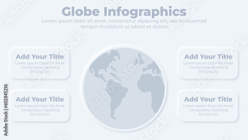 Neumorphic earth globe and planet infographic presentation template