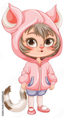 Little Cat Girl Hybrid in Fantasy Cartoon Style