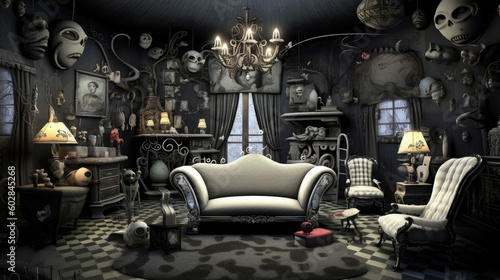 Mystical Retreat: Living Room Embracing Quirky and Whimsical Charm created with Generative AI technology