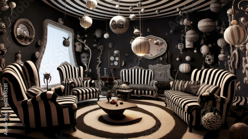 Enigmatic Wonderland: Living Room Design Inspired by Quirky Fantasy created with Generative AI technology