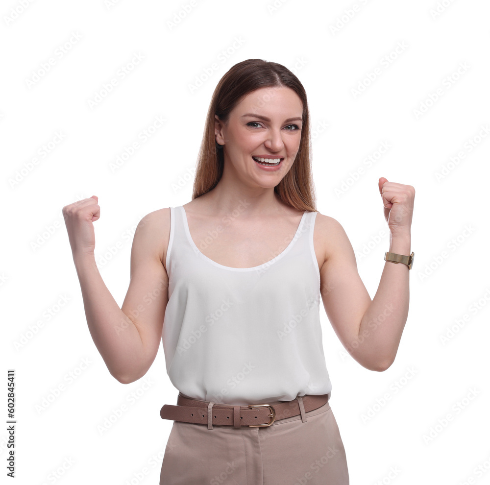 Beautiful emotional business woman on white background Beautiful emotional business woman on white background