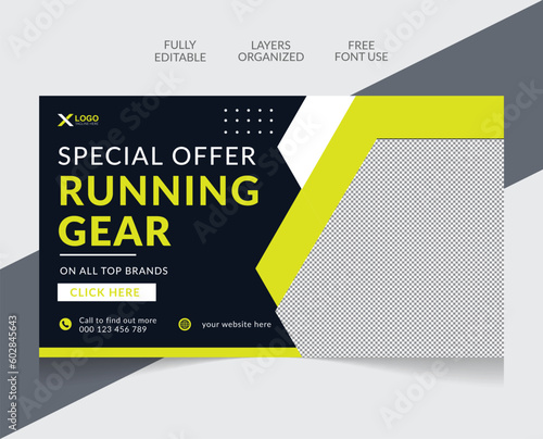 Fitness gym and training youtube thumbnail and web banner design editable template