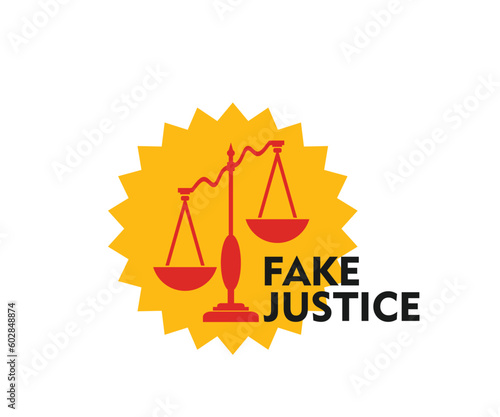 FAKE JUSTICE LOGO, silhouette of justice is not fair, the poor are defeated