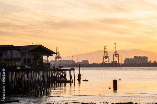 Clan jetty in Penang. Penang heritage culture. Unesco World Heritage Site in Malaysia. photo