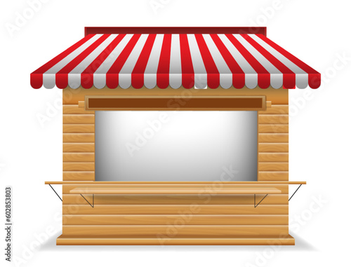 striped blank market stall or kiosk market awning shop isolated. 3d illustration