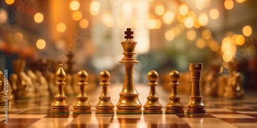 King chess standing on chess board. Business planning  strategy and leadership concept. Generative AI