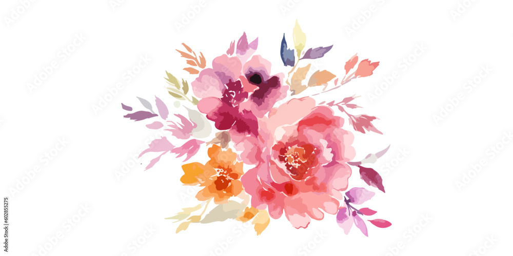 Watercolor flowers and white background.