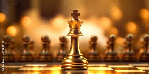 King chess standing on chess board. Business planning, strategy and leadership concept. Generative AI