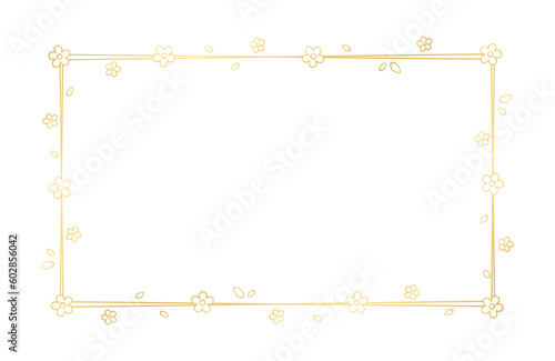 Gold Rectangle Floral Frame Outline Doodle. Botanical border template  flourish design element for wedding  greeting card.