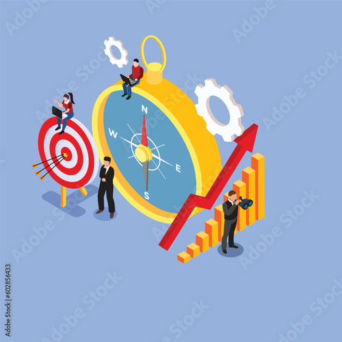 business direction team target and strategy isometric 3d vector illustration concept for banner, website, illustration, landing page, flyer, etc