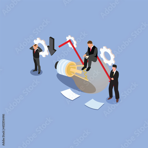 Business people with no new idea or inspiration isometric 3d vector illustration concept for banner, website, illustration, landing page, flyer, etc