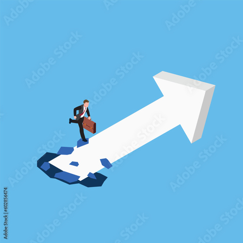 Business man walking on path to reach higher target isometric 3d vector illustration concept for banner, website, illustration, landing page, flyer, etc