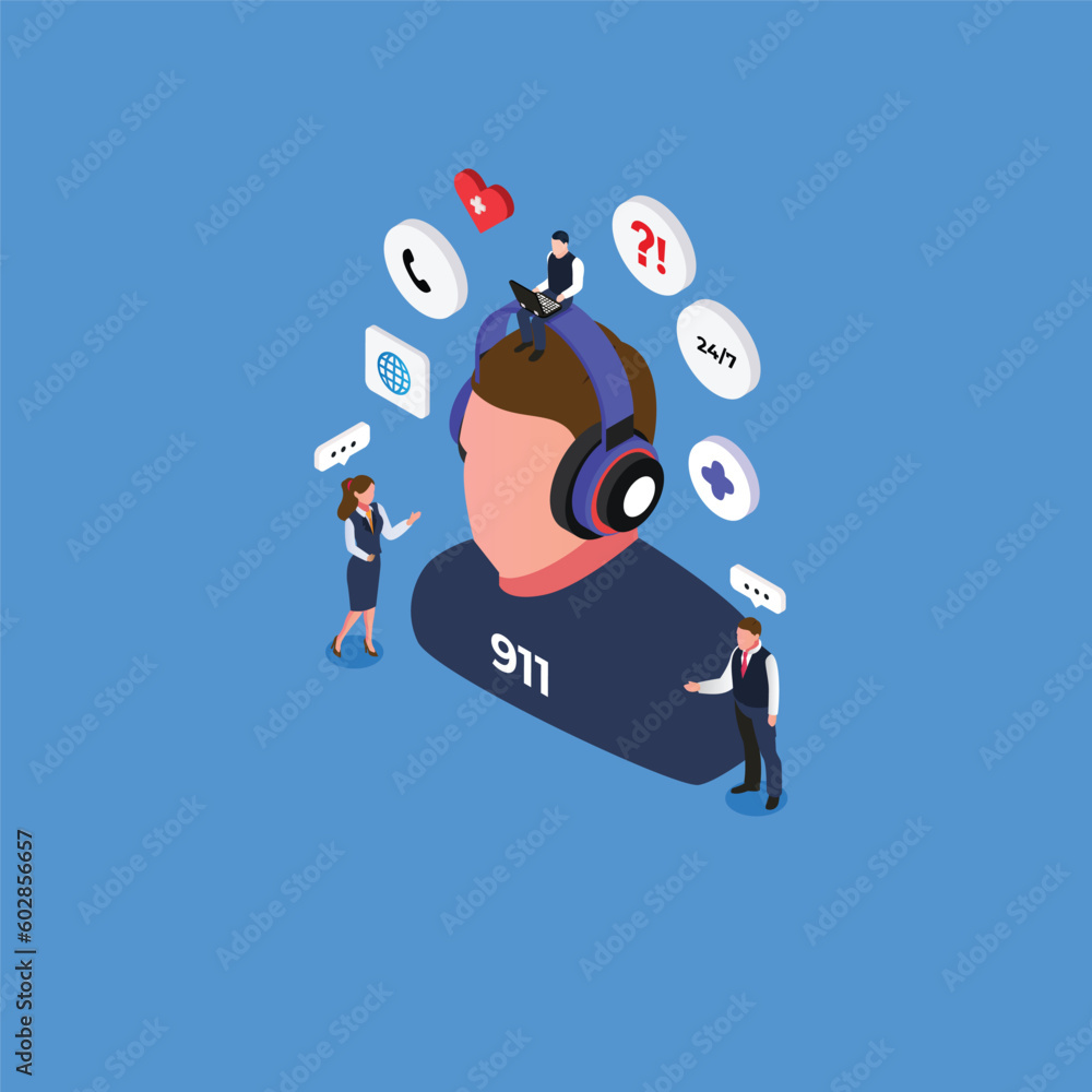 Support operator wearing headsets - call center isometric 3d vector illustration concept for banner, website, illustration, landing page, flyer, etc Support operator wearing headsets - call center isometric 3d vector illustration concept for banner, website, illustration, landing page, flyer, etc