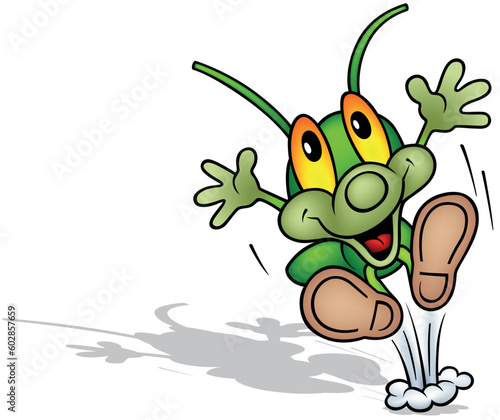 Fototapeta Naklejka Na Ścianę i Meble -  Happy Green Beetle in Jump with Open Arms