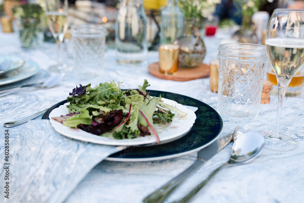 Salad appetizer at wedding reception