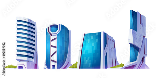 Future city street building vector illustration. Cityscape architecture view cartoon skyscraper isolated on white background. Urban business estate buildings construction icon design in dubai downtown