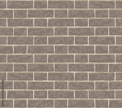 Brick wall seamless pattern background. Gray, light cartoon brick wall vector texture pattern illustration. Horizontal old seamless grey brick texture background.