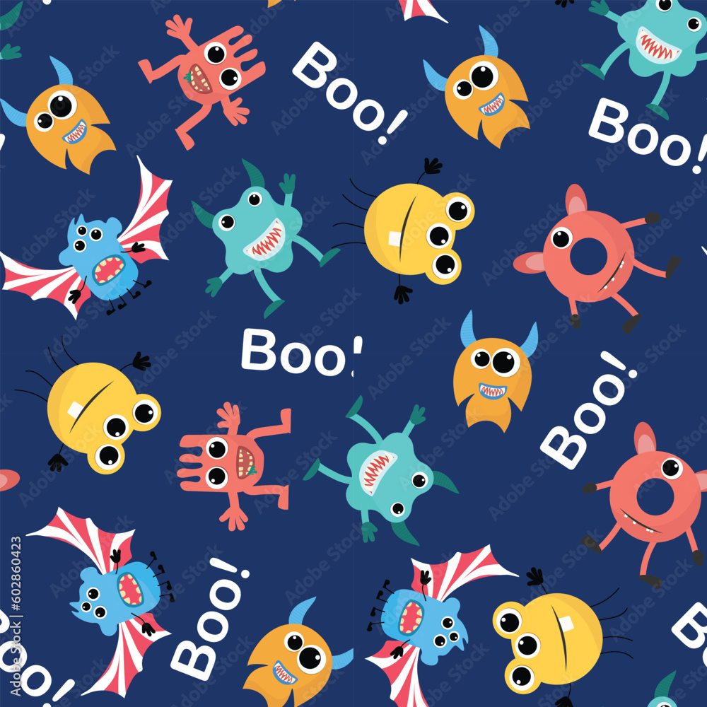 Hand drawing monsters seamless pattern print design. Vector illustration design for fashion fabrics, textile graphics, prints.