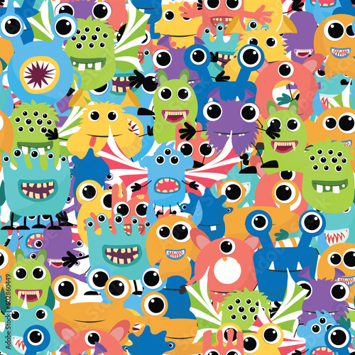 Hand drawing monsters seamless pattern print design. Vector illustration design for fashion fabrics, textile graphics, prints.