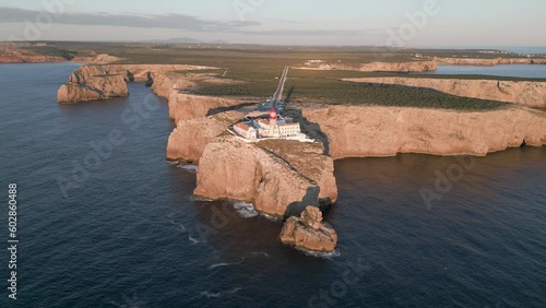 Aerial view of Cape St Vincent, a headland in the municipality of Vila do Bispo, in the Algarve, southern Portugal