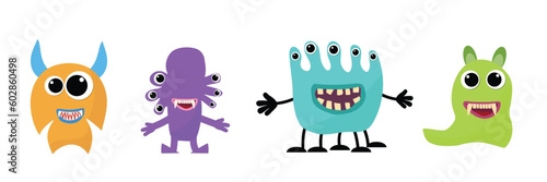 Cartoon monster collection. Crazy cute monsters different comic character. Set funny alien or bacteria or caries colorful vector isolated illustration.