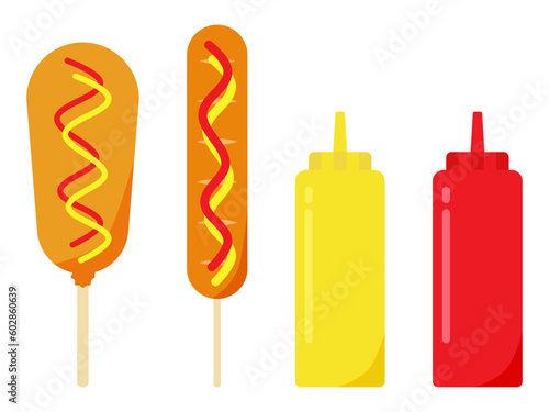 アメリカンドッグとフランクフルトのイラストセット