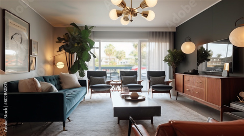 Wallpaper Mural Generative AI, Mid-Century Modern Living Room Torontodigital.ca