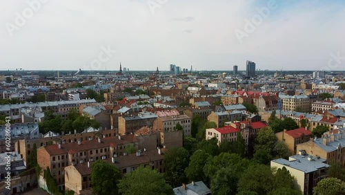Wallpaper Mural Riga Cityscape Spring Aerial Top View Video, Town, Latvia. Sunny Day Building Rooftops. Riga Skyline, Latvia, City Center, Teika, Purvciems in the Background. Architecture of the Downtown. Torontodigital.ca