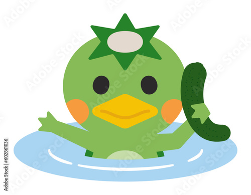 水の中でキュウリを持ったカッパのベクターイラスト／日本の妖怪／夏の肝試し・お化け屋敷