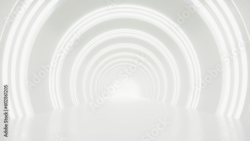 Fototapeta Naklejka Na Ścianę i Meble -  Abstract white futuristic circle tunnel, architecture design concept, 3d rendering.