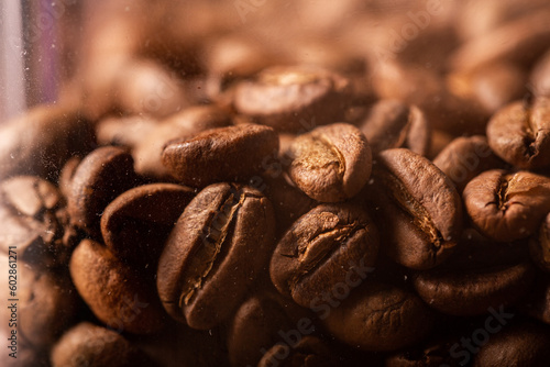 Close up image of Coffee beans. Roasted coffee beans. Arabica Coffee Beans. Single Origin. Coffee Bean texture.