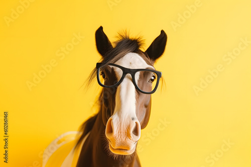 Portrait Of A Horse Waring Glasses generative ai