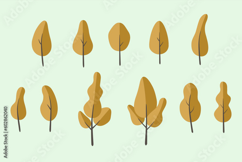 Set bundle illustration of vector trees flat style. Suitable for project floral and botanical, town or city design, forest or nature landscapes.